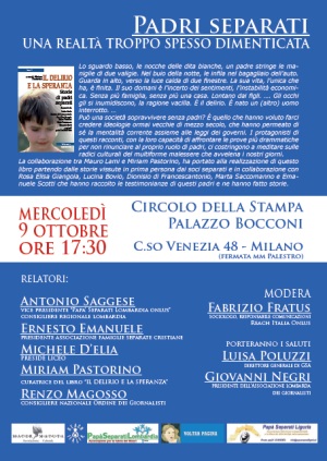 Mercoledi' 9 Ottobre - Milano - Circolo della Stampa, Palazzo Bocconi, corso Venezia 48 Milano alle ore 17:30