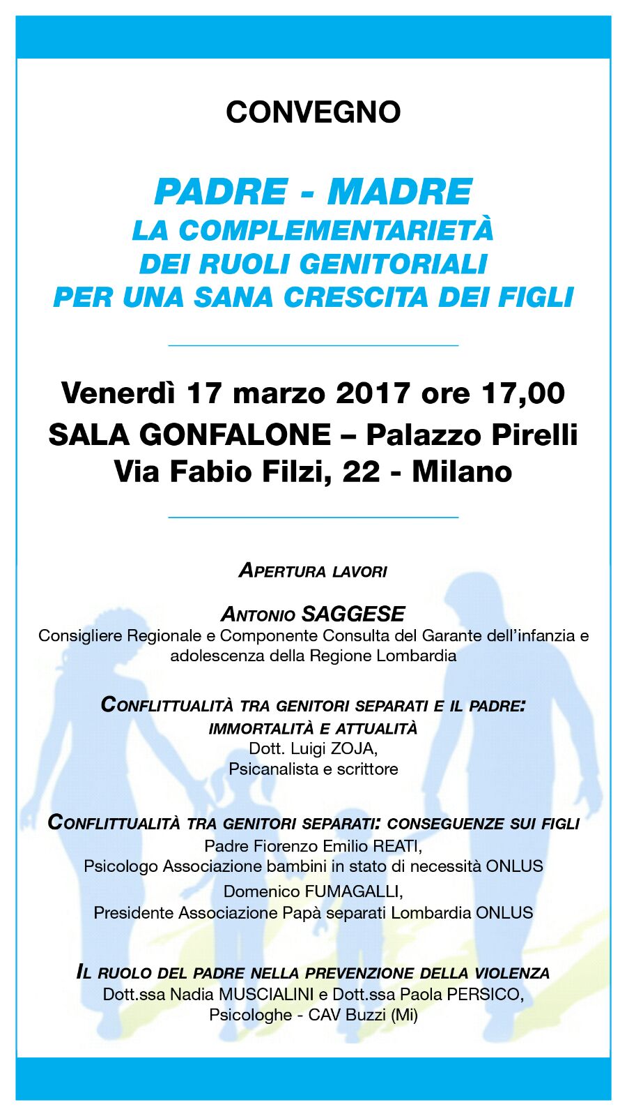 17 marzo 2017 - Convegno Madre Padre - Sala Pirelli c/o Regione Lombardia